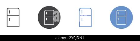 Fridge icon Flat set in black and white color outline vector mark Stock Vector