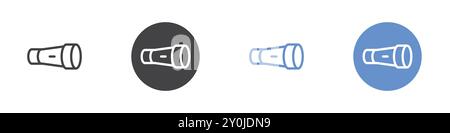 Flashlight icon Flat set in black and white color outline vector mark Stock Vector