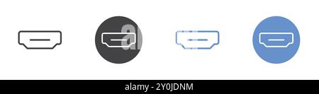 HDMI port icon Flat set in black and white color outline vector mark Stock Vector
