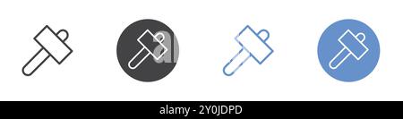 Hammer tool icon Flat set in black and white color outline vector mark Stock Vector