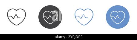 Heartbeat icon Flat set in black and white color outline vector mark Stock Vector