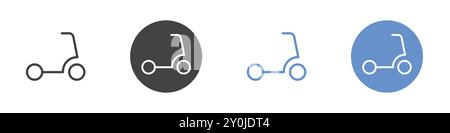 Kick scooter Flat set in black and white color outline vector mark Stock Vector