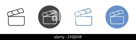 Clapper board icon Flat set in black and white color outline vector mark Stock Vector
