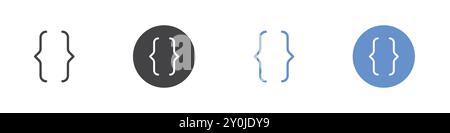 Curly bracket icon Flat set in black and white color outline vector mark Stock Vector