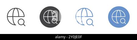 Search inernet icon Flat set in black and white color outline vector mark Stock Vector