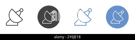 Satellite dish icon Flat set in black and white color outline vector mark Stock Vector