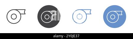 Tape icon Flat set in black and white color outline vector mark Stock Vector