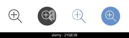 Zoom in Flat set in black and white color outline vector mark Stock Vector