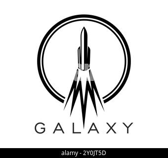 Spaceship, space rocket icon. Isolated vector black launching shuttle with fire trail enclosed within a circle. Advanced technology, cosmic exploration mission or interstellar galaxy travel emblem Stock Vector
