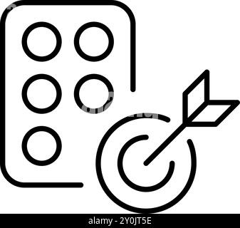 Pills and arrow hitting target. Precise medication, hitting goals in treatment plans. Successful medicine. Pixel perfect vector icon Stock Vector