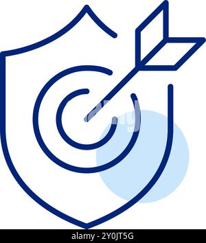Security shield with arrow hitting target. Precise protection. Pixel perfect, editable stroke icon Stock Vector
