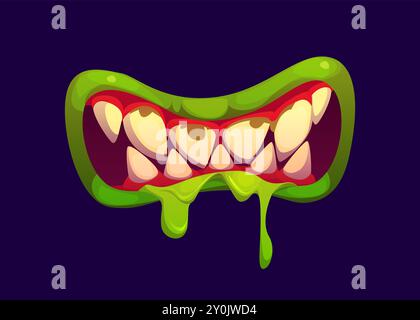Halloween monster mouth with drool jaws, dripping saliva, green
