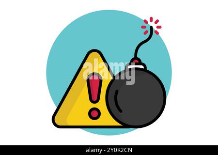 Threats colored outline icon. exclamation mark with bomb. icon related to SWOT. business elements vector illustration Stock Vector