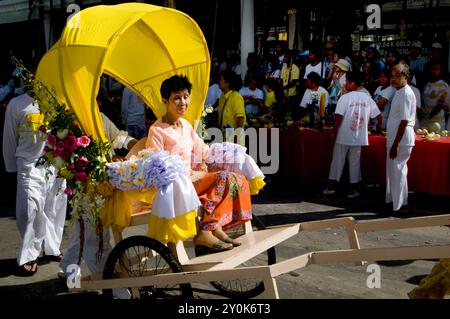 The unique and bizarre Vegetarian festival in Phuket, Thailand. Stock Photo