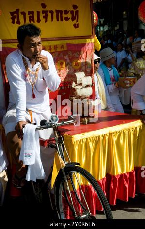 The unique and bizarre Vegetarian festival in Phuket, Thailand. Stock Photo