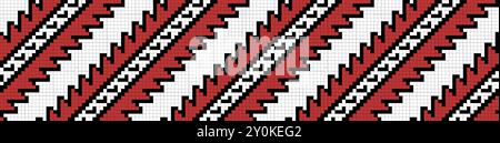 Traditional ornament seamless pattern, geometric style cross stitch embroidery, decorative ethnic texture. Pixel art decorative pattern, black, red an Stock Vector