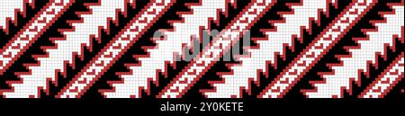 Traditional ornament seamless pattern, geometric style cross stitch embroidery, decorative ethnic texture. Pixel art decorative pattern, black, red an Stock Vector