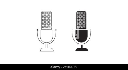 Podcast concept vector illustration with a retro microphone and sound waves. Stock Vector