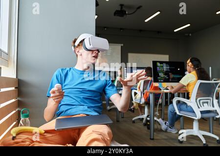 Student Using Vr Headset in School Stock Photo