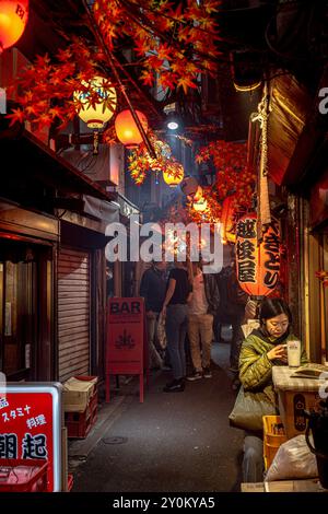 OMOIDE YOKOCHO,Tourists walking in narrow street with bars and restaurants tokyo Stock Photo