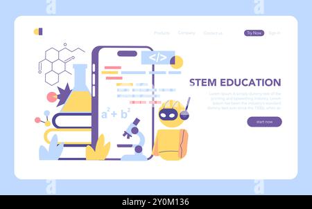 STEM Education concept. Interactive online learning platform with elements of science and technology. Engaging students in digital classrooms. Vector illustration. Stock Vector