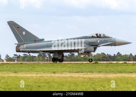 German Air Force Eurofighter Typhoon fighter jet departing Schonefeld Airport. Berlin, Germany - April 27, 2018 Stock Photo