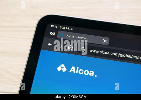 OSTRAVA, CZECHIA - AUGUST 25, 2024: Website of Alcoa with logo, one of largest producent of aluminum Stock Photo