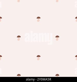 A simple, cozy,autumn pattern in a minimalist forest mushrooms pattern in a Scandinavian style. Stock Vector