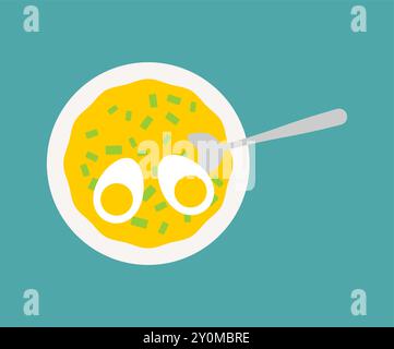 Egg soup top view isolated. Danhuatang in bowl. japanese soup Stock Vector