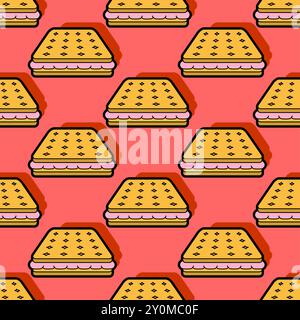 Cookies with filling pattern seamless. Chocolate cookies with cream background. Stock Vector
