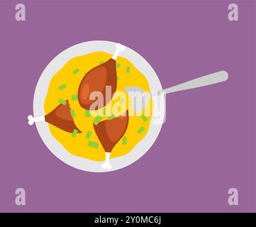 Chicken soup top view isolated. Chicken soup in bowl Stock Vector