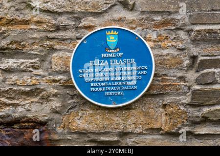 Blue plaque on the home of Eliza Fraser in Stromness, Orkney.  She was shipwrecked off Australia in 1836. Stock Photo