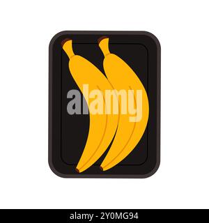 Two ripe yellow bananas in rectangular plastic supermarket tray, top view vector illustration Stock Vector