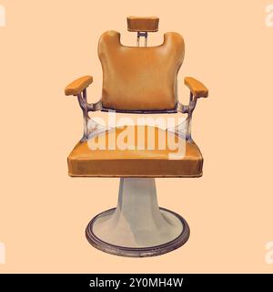 Retro styled image of a vintage leather brown barber chair Stock Photo