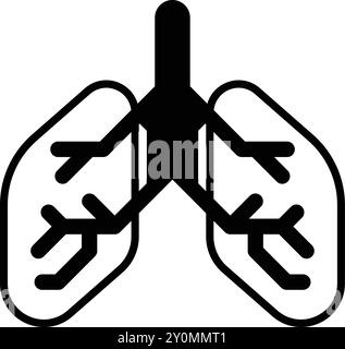 A cartoon drawing of a human lung with black and white sections. The drawing is colorful and playful, with a focus on the lungs and their branching st Stock Vector