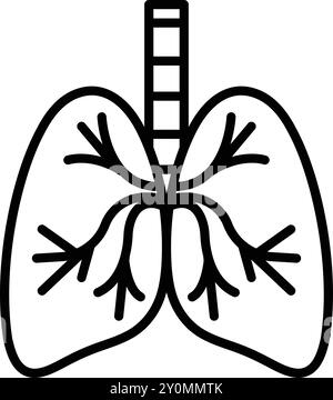 A cartoon drawing of a human lung with black and white sections. The drawing is colorful and playful, with a focus on the lungs and their branching st Stock Vector