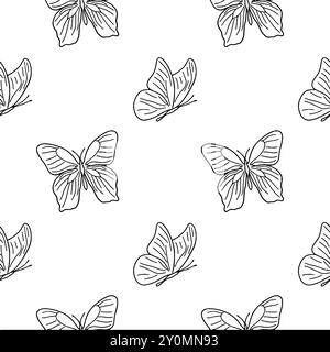 Vector seamless pattern with hand drawn butterfly illustration Stock Vector