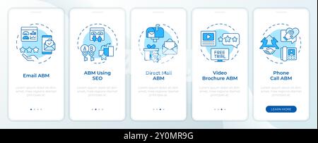 Methods of abm blue onboarding mobile app screen Stock Vector
