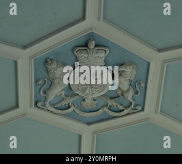 Royal coat of arms ceiling detail, Holy Trinity Church, Teigh, Rutland, England, UK Stock Photo