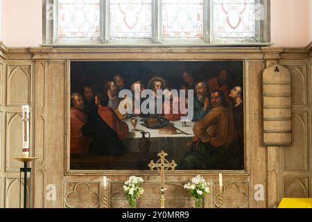 Last supper painted reredos, Holy Trinity Church, Teigh, Rutland, England, UK Stock Photo