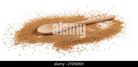 Cous Cous heap with wooden spoon isolated on white Stock Photo