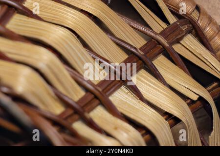 Focus stacked macro photography of the intricate weave of a traditional basket . Stock Photo