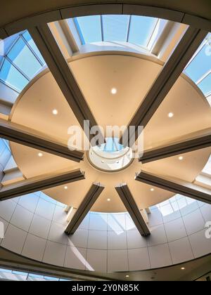 Modern Skylight with Radial Beams Looking Up Stock Photo