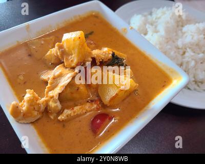 Thai Pineapple Chicken Curry with Rice Eye-Level View Stock Photo