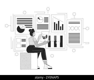 Data-driven product management black and white 2D illustration concept Stock Vector