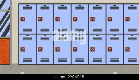 Hallway lockers cartoon flat illustration Stock Vector