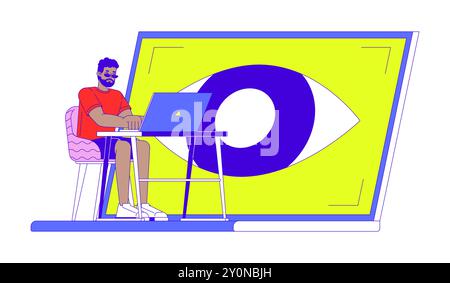 Eye control in laptop 2D illustration concept Stock Vector