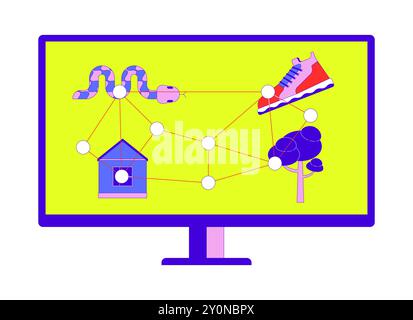 Computer screen-based eye tracking cartoon flat illustration Stock Vector