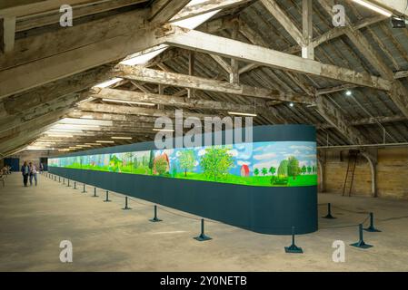 DAVID HOCKNEY A YEAR IN NORMANDIE in the Roofspace of Salts Mill in Saltaire Village of Saltaire Bradford West Yorkshire England UK GB Europe Stock Photo