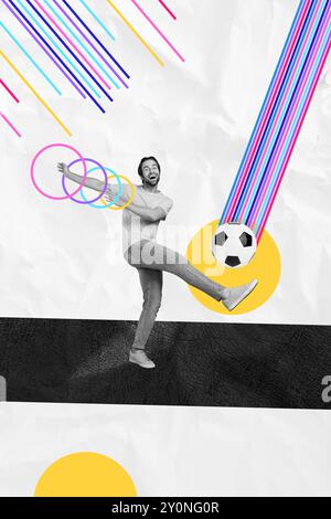 Vertical collage 3d pinup pop sketch image of funky carefree guy enjoying football game isolated painting background Stock Photo